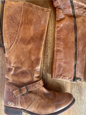 Bed Stu Cobbler Tan Leather Riding Boots with Buckle Detail
